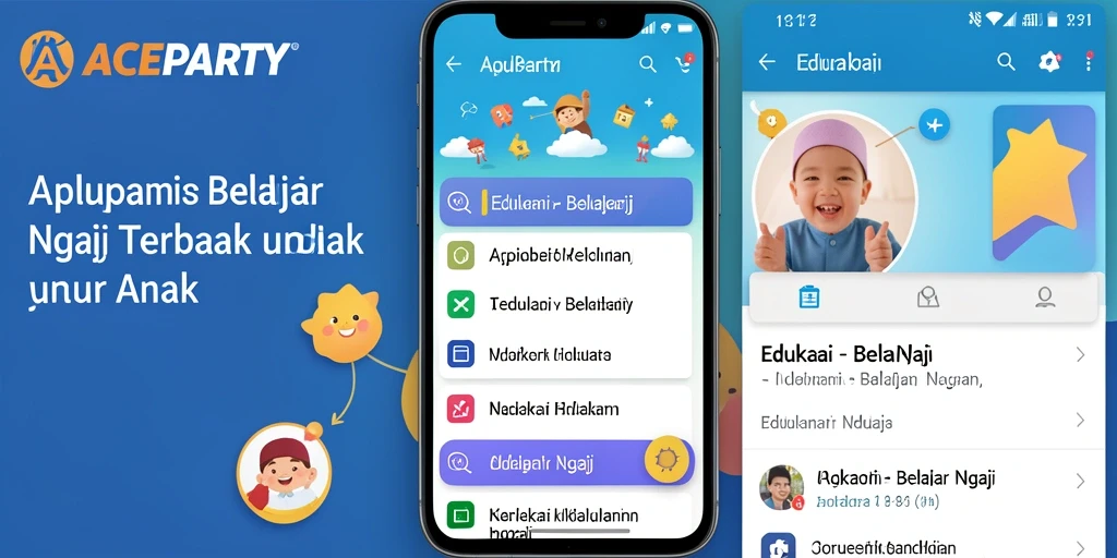 Tampilan antarmuka aplikasi ACEPARTY untuk belajar ngaji.