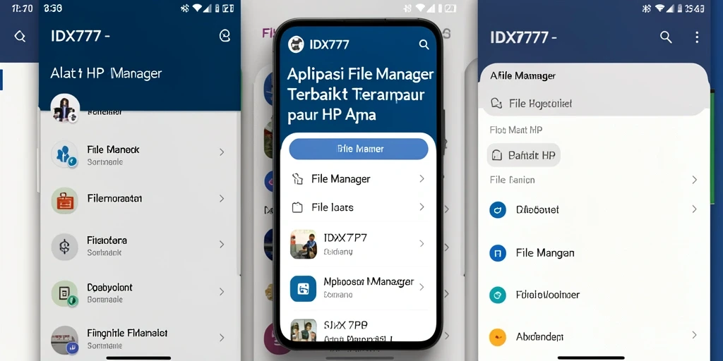 Tampilan antarmuka aplikasi File Manager IDX777 yang ramah pengguna.