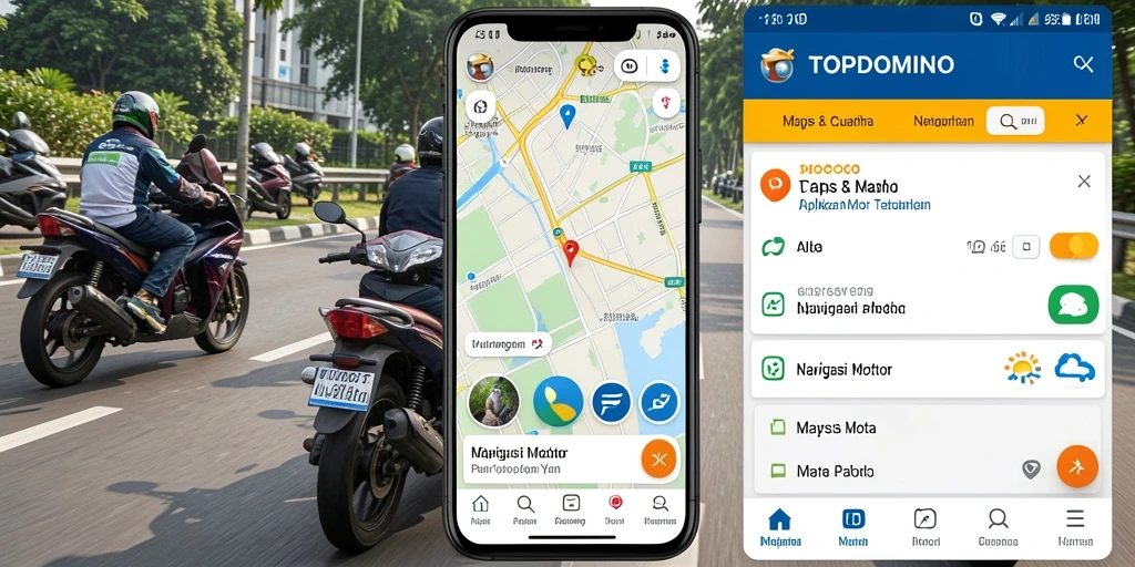 Tampilan utama aplikasi TOPDOMINO untuk navigasi motor.